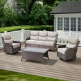 thumbnail image 3 of POCASSY Patio Furniture Set with 6-inch Extra Thick Cushions, High Back Brown Wicker Outdoor Conversation Set with 1 Sofa Couch, 2 Swivel Glider Chairs, and 1 Coffee Table, Beige Cushion, 3 of 13