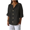 thumbnail image 2 of Xdegoge Buy Again My Orders Women'S 3/4 Sleeve Tops Linen V Neck Button Down T Shirts Loose Fit Dressy Casual Shirts Summer Fashion Tops 2025 Soft Comfy Basic Tees Flash Sales For Today, 2 of 6