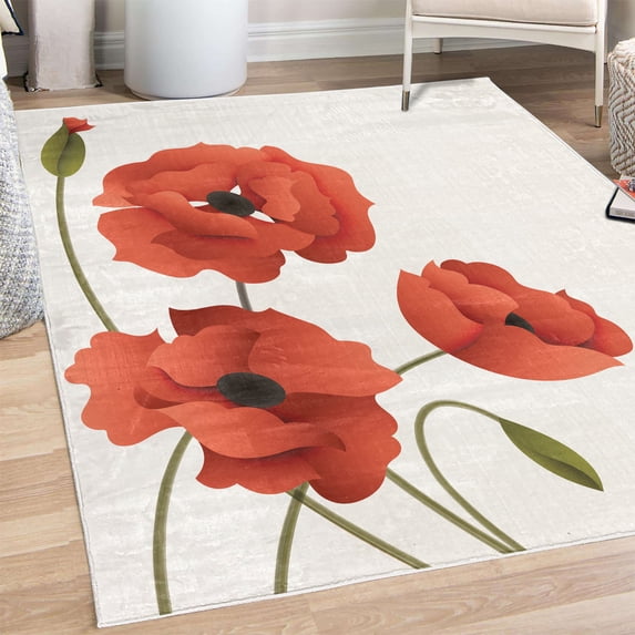 Floral Decorative Rug, Poppy Flowers Vivid Petals Buds Pastoral Purity Mother Earth Nature Design, Quality Carpet for Bedroom Dorm and Living Room, 6 Sizes, Burnt Sienna, by Ambesonne