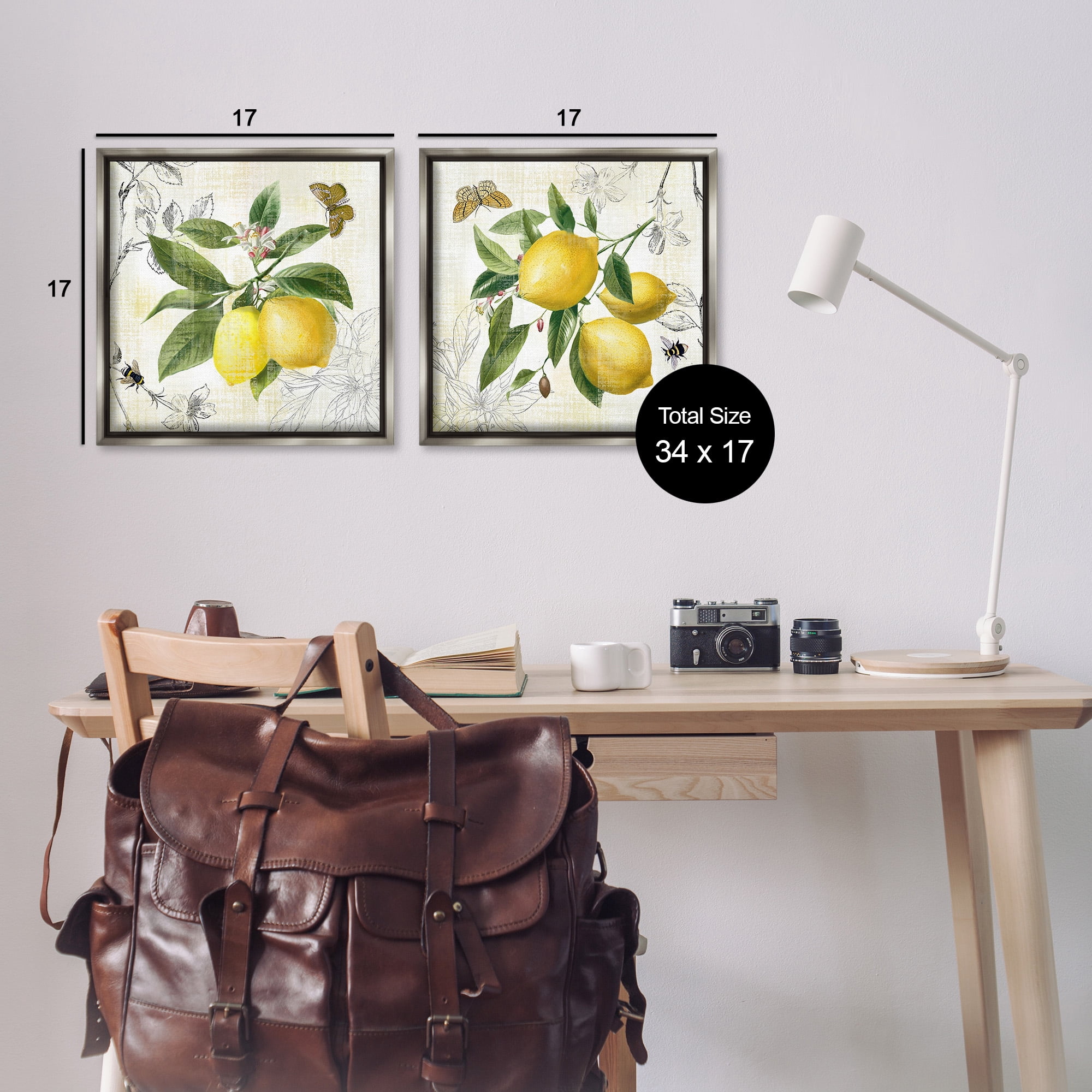 Stupell Industries Distressed Country Lemons Food & Beverage Painting Gray Floater Framed Canvas Art Print Wall Art, 18 x 18, Set of 2