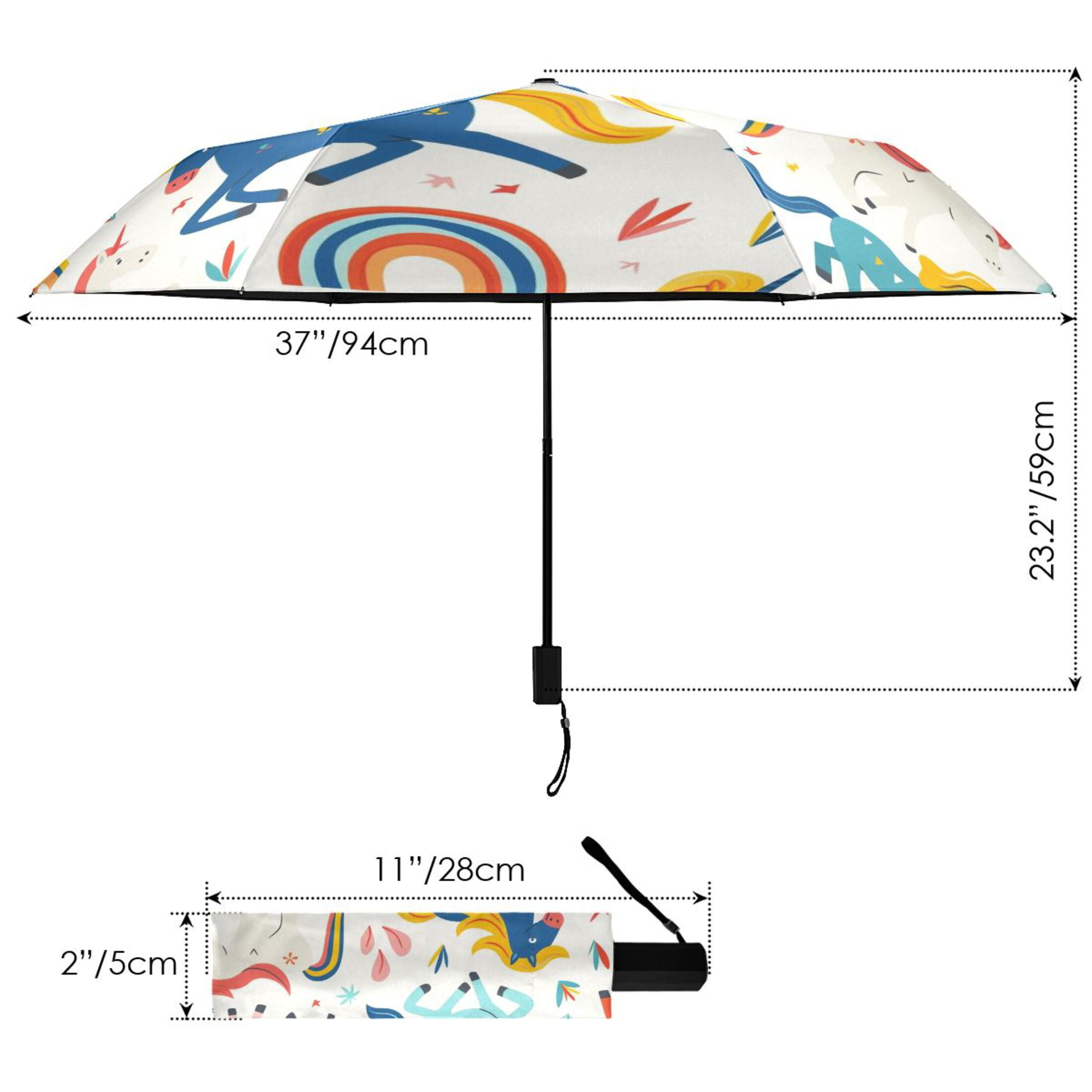 ALAZA Cute Horse Rainbow UPF 50+ Compact Folding Umbrella for Rain Travel Umbrella Packable