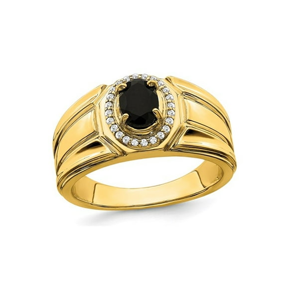 Mens 2/3 Carat (Ctw) Black Onyx Ring in 14K Yellow Gold with 1/8 carats (Ctw) Diamonds for Men