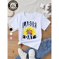 thumbnail image 1 of Kids' 100% Cotton Labor Graphic T-Shirt - Cute Cartoon Construction Workers & "LABOR quot; Text Design, Machine Washable, 3 Colors for School Events & Casual Wear, 1 of 6