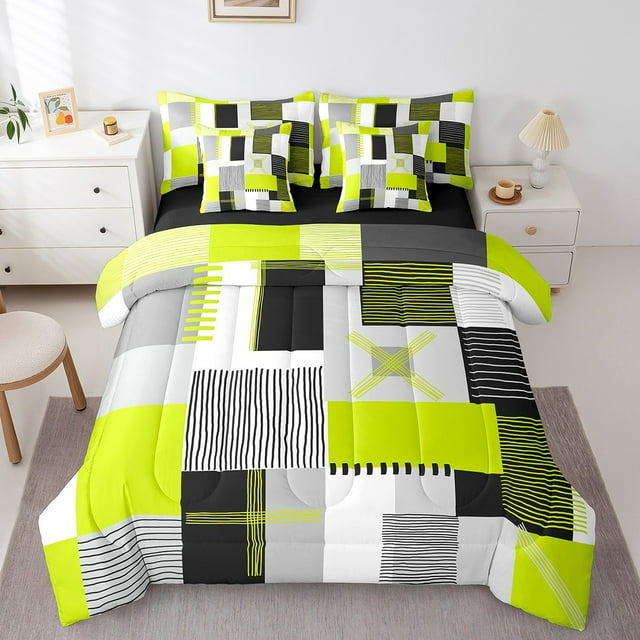 Erosebridal Ensembles de Literie à Lignes Géométriques Format Très Grand, Patchwork Rectangle Lit en Sac Format Très Grand, Décor de Chambre à Rayures, Réversible, Ultra Doux, 7 Pcs