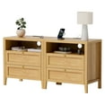 thumbnail image 7 of Joyyskill Farmhouse End Table with 2 Drawers Set of 2, Wooden Nightstand with Open Storage Cable Hole Freestanding Wide Bedside Table for Bedroom Living Room Sofa, Natural Oak, 7 of 7