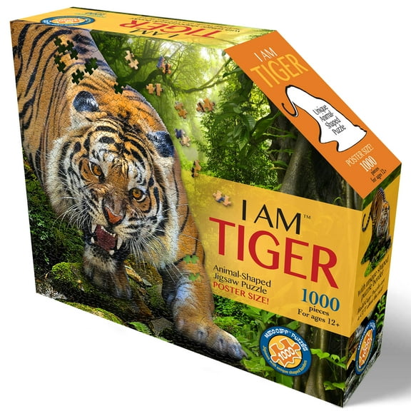 Madd Capp TIGER 1000 Piece Jigsaw Puzzle For Ages 12  – 7004 - Unique-Shaped Border, Poster Size, Challenging Random Cut, Five-Sided Box Fits on Bookshelf, Includes Educational Madd Capp Fun Facts