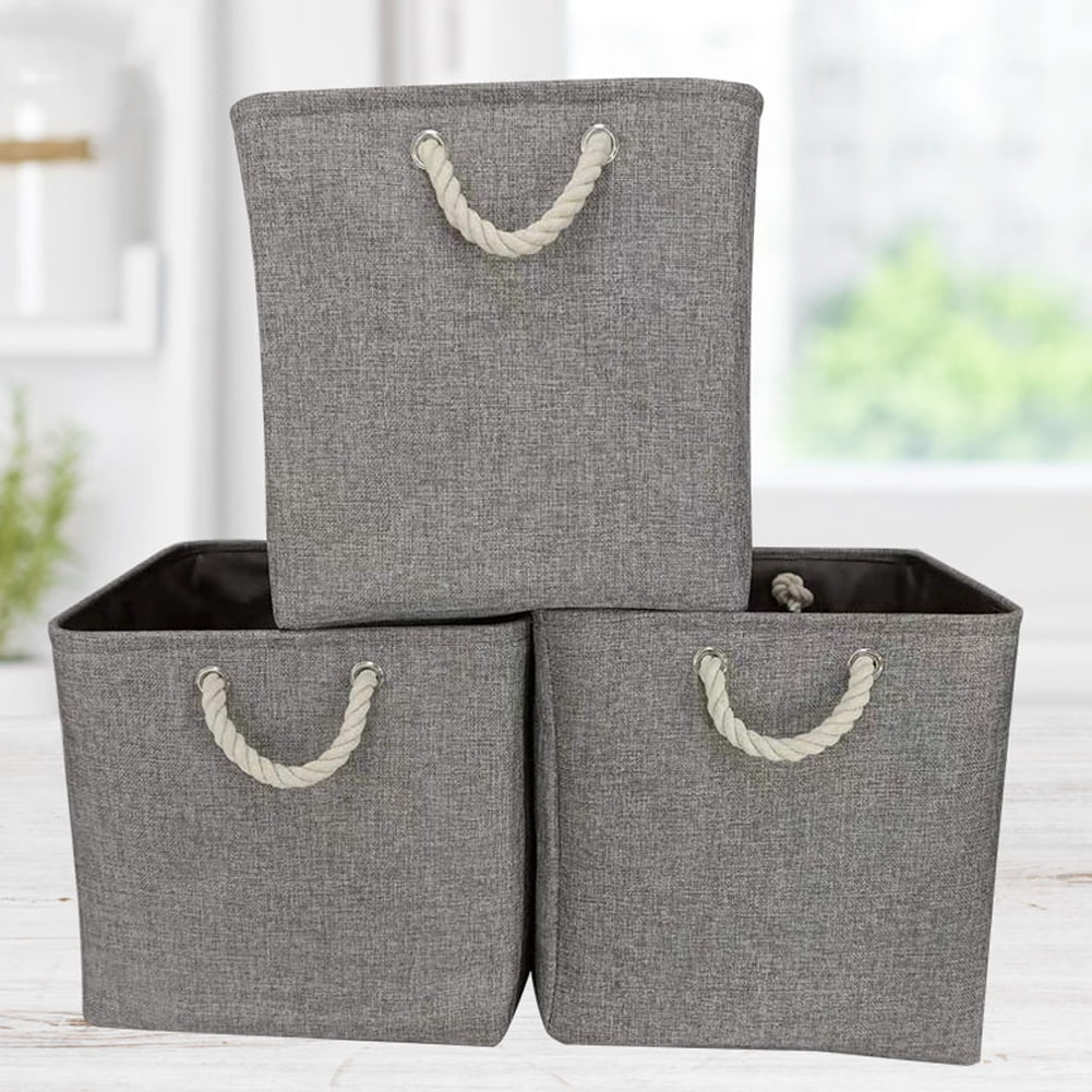 Storage Bins, Foldable Fabric Linen Storage Baskets with Hemp Rope