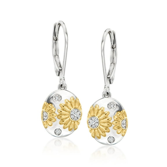 Ross-Simons Diamond Sunflower Drop Earrings in Sterling Silver and 18kt Gold Over Sterling, Women's, Adult