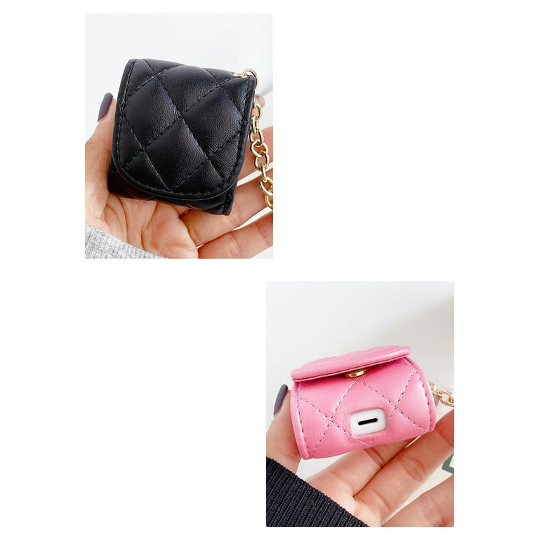 Check Leather Case for AirPods 1 & 2, Cute Elegant Wallet Pocket