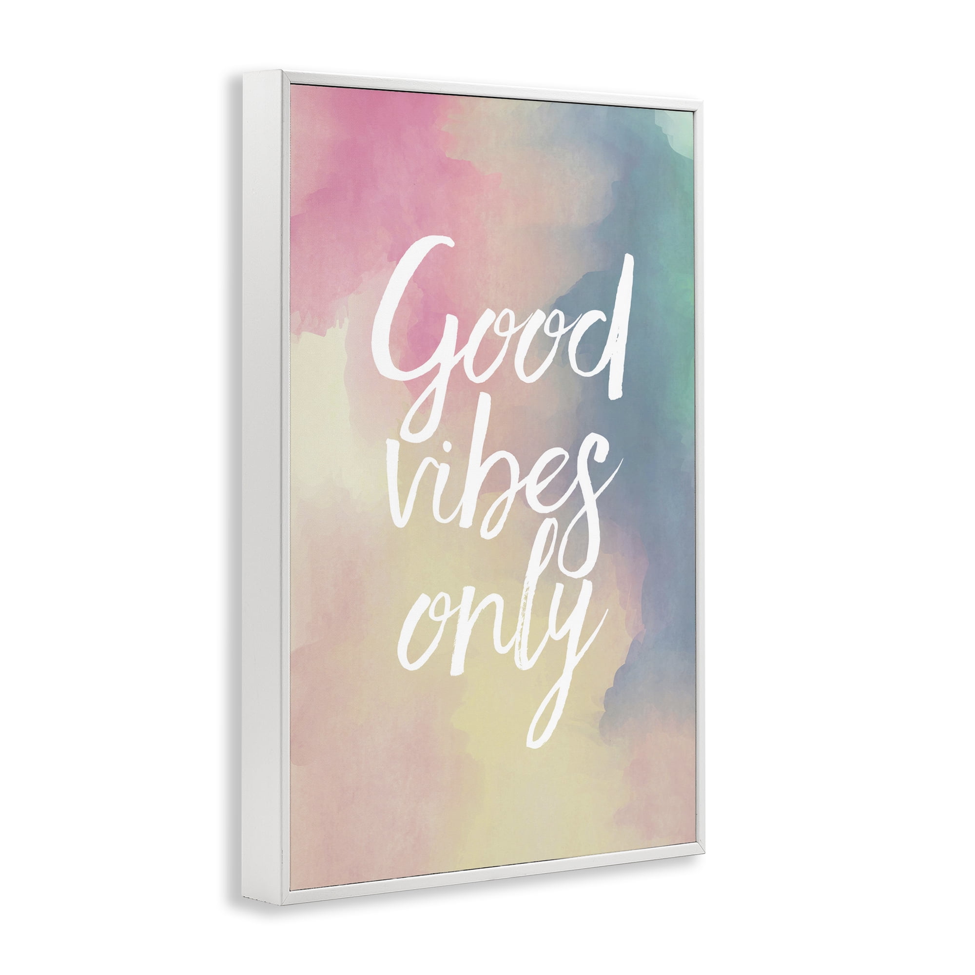 Stupell Industries Good Vibes Only Ombre Typography Painting White Framed Art Print Wall Art, 20 x 30