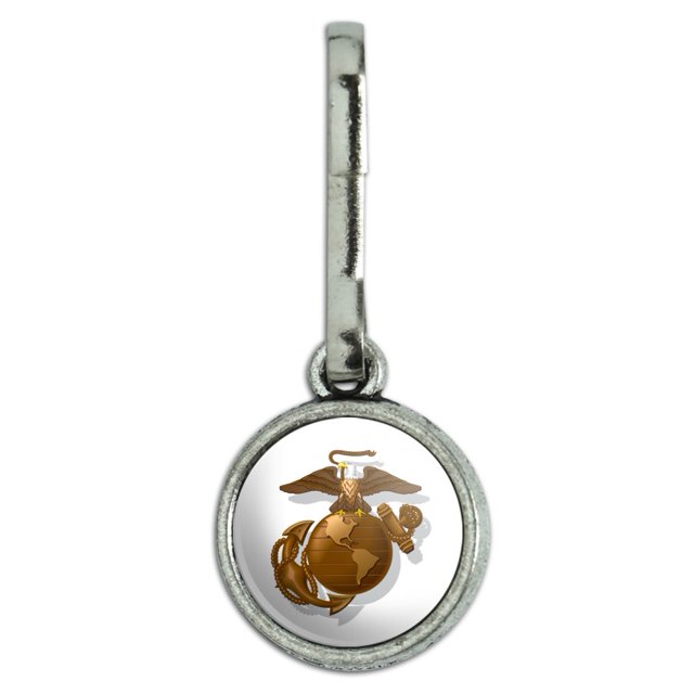 Marines USMC Golden Logo on White Eagle Globe Anchor Officially Licensed Antiqued Charm Clothes Purse Suitcase Backpack Zipper Pull Aid