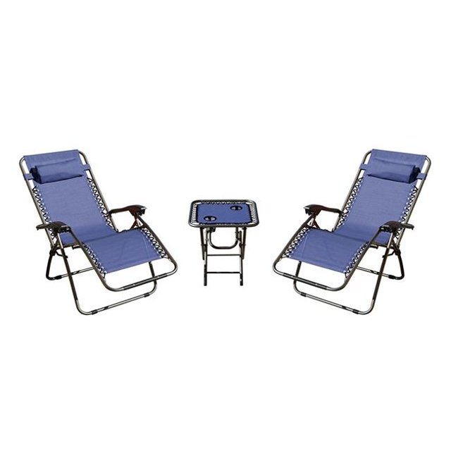 Mano Patio LF600040-T-B Chaises Zéro Gravité & Table&44; Bleu Marine - Lot de 3