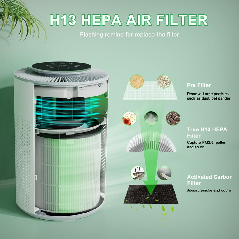 VEWIOR 2 in 1 Air Purifier with H13 Filters for Home Allergies Pets Ha