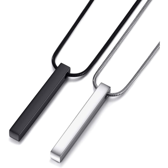 Stainless Steel Bar Pendant Necklace for Men and Women, Couples Necklaces 22 Inches Snake Chain, Unisex