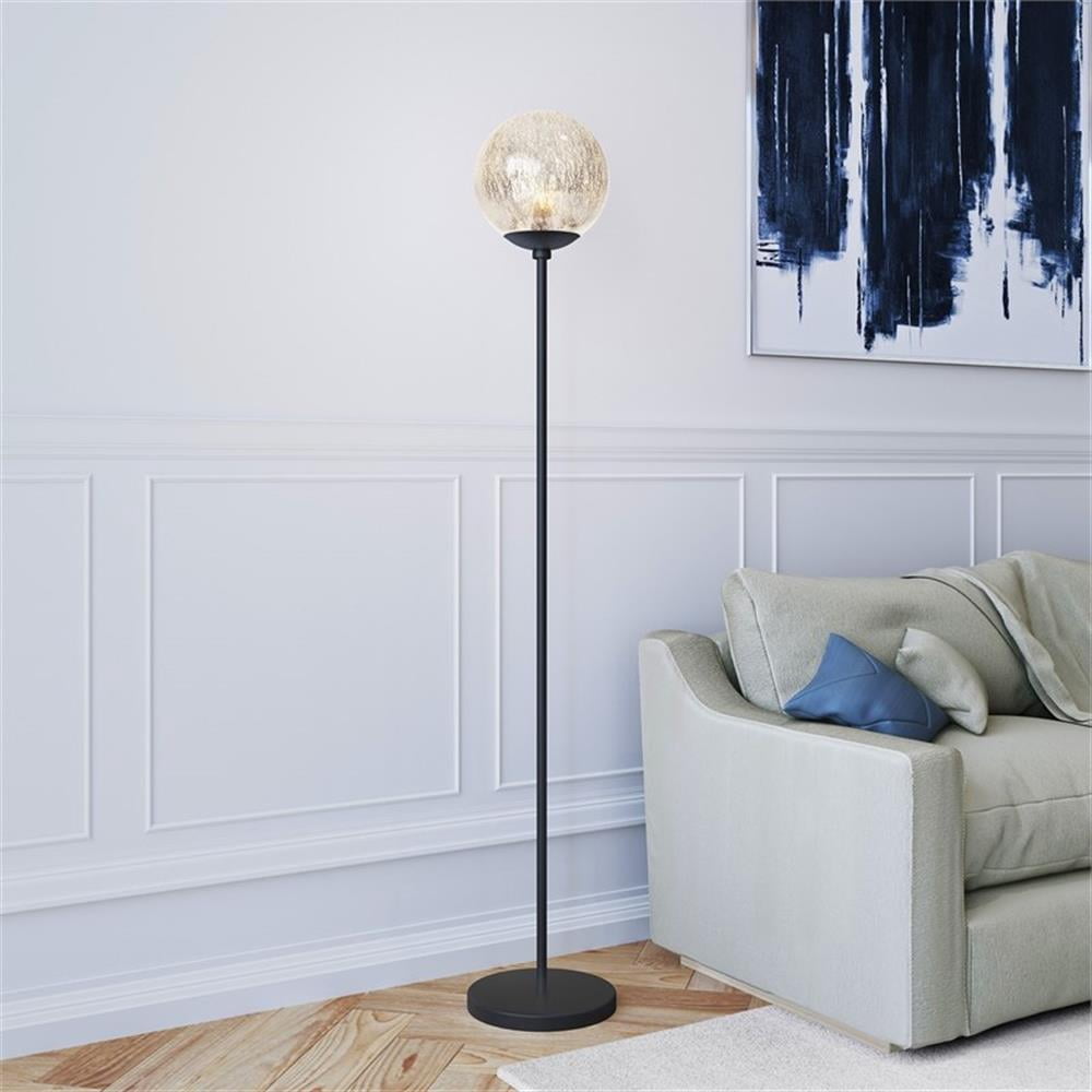 Evelyn&Zoe Oula 66" Tall Floor Lamp with Glass Shade, Blackened Bronze/Mercury Glass