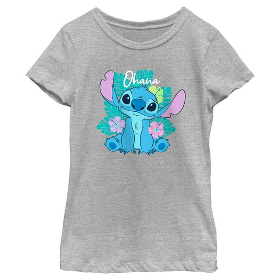 Girl's Lilo & Stitch Tropical Ohana Stitch Graphic Tee Athletic Heather X Large