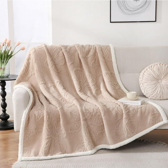 Gracelife 80"*90"Butterfly Flower - Beige