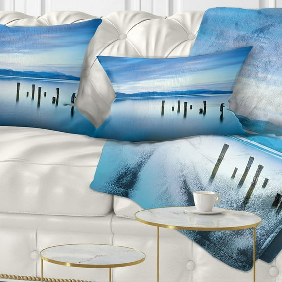 Designart Cloudy Sky in Blue Sea - Seascape Throw Pillow - 12x20