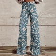thumbnail image 2 of Floleo Women's Floral Print High Waist Flare Jeans Denim Look Wide Leg Trousers with Button Fly and Side Pockets Casual Boho Vintage Style Pants for Daily Wear, 2 of 6