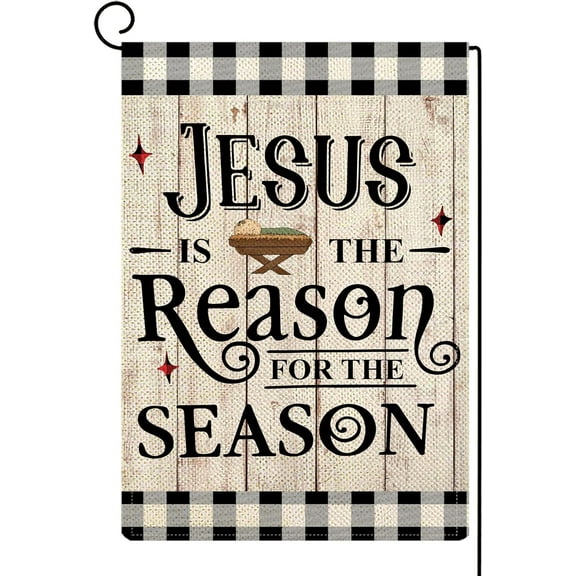 Christmas Jesus is the Reason for the Season Garden Flag Vertical Double Sided 12x18inch Nativity Christmas Scene Story Yard Flag Winter Holiday Xmas Religion Outdoor Flag