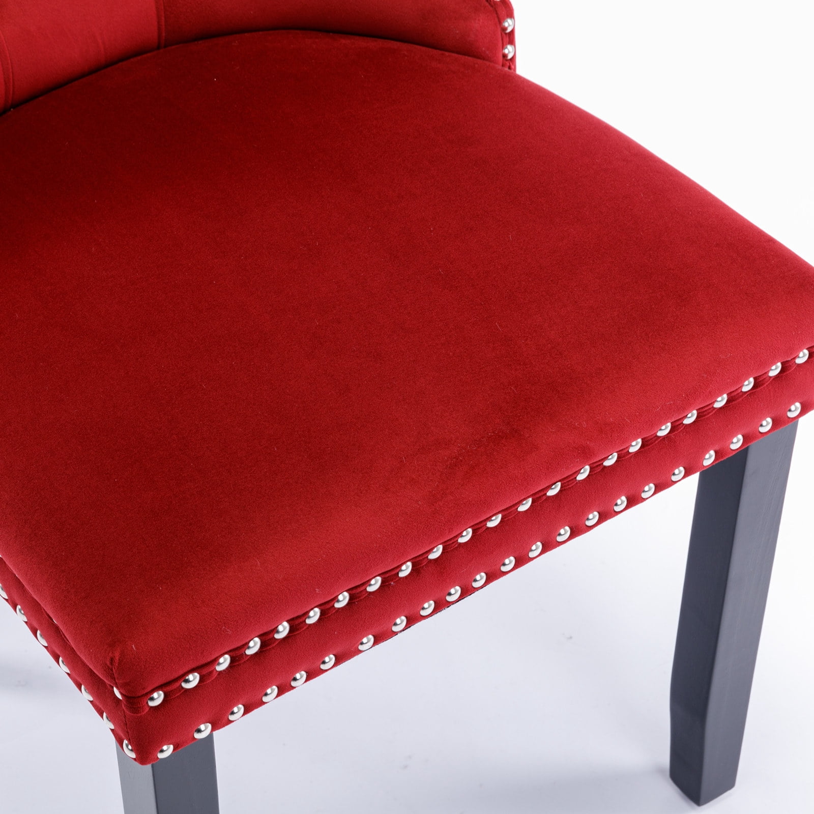 Miniyam Velvet Dining Chairs Set of 2, Tufted High Back Kitchen Chairs with Nailhead Trim, Red