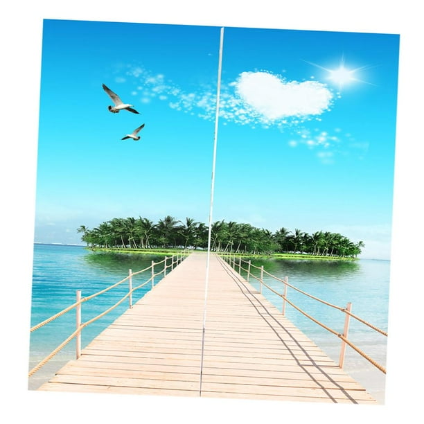 Cortinas con foto de temática marina con impresión digital 3D para sala de estar