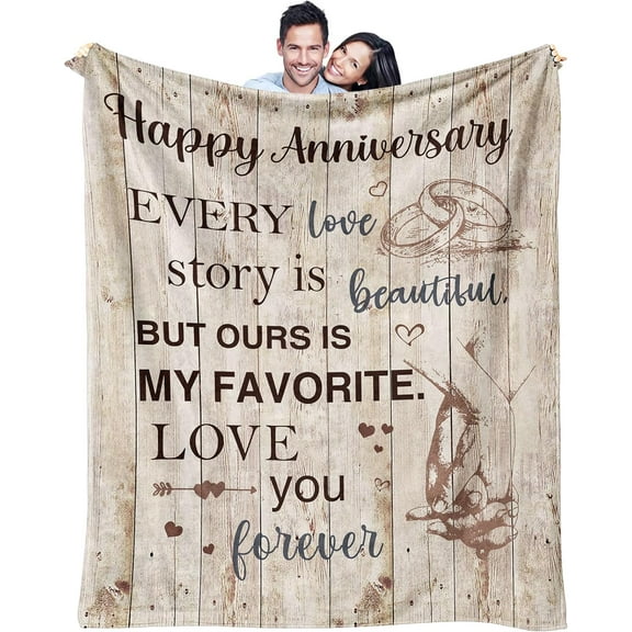 Wedding Anniversary Romantic Gifts for Him/Her, Anniversary Marriage Gifts for Couple Wife Husband Parents, Happy Anniversary for Men Women Boyfriend Girlfriend Throw Blanket 60 x 50 Inch