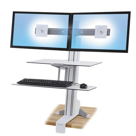 UPC: 0698833050370 | Ergotron WorkFit-S Sit-Stand Workstation with Worksurface+ Dual LCD Monitors  White