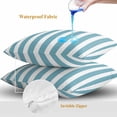 thumbnail image 4 of Throw Pillow Covers 20x20 Inch Set of 2, Aqua Striped Waterproof Outdoor Pillow Covers, Modern Farmhouse Blue White Stripes Decorative Cushion Pillowcases for Couch, Sofa, Bed, Garden, Patio, 4 of 9