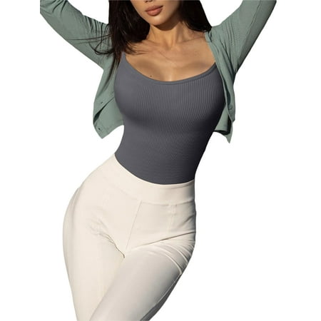 

Women s Ribbed Bodysuits Sleeveless Scoop Neck Solid Color Shapewear Leotard Cami Tops，S/M/L/XL