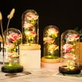 thumbnail image 3 of LED Light Eternal Rose Pink Flowers Christmas Gift Wooden Base Mother‘s Day Glass Dome, 3 of 12