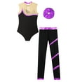 thumbnail image 4 of Sholeno Kids Girls Gymnastics Dancce Outfits Metallic Striped Leotard Bodysuit Unitard with Pants Purple 8, 4 of 7
