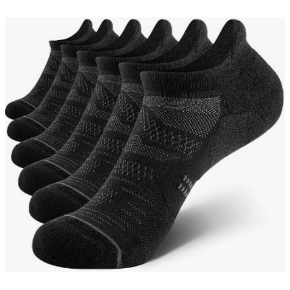 6 Pack Women's Ankle Running Socks Cushioned Low Cut Tab Athletic Socks(Black)