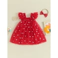 thumbnail image 2 of JYYYBF Infant Baby Girl Valentine's Day Jumpsuit with Bow Headband Fly Sleeve Heart Print Tulle Mesh Dress Romper Set, 2 of 6