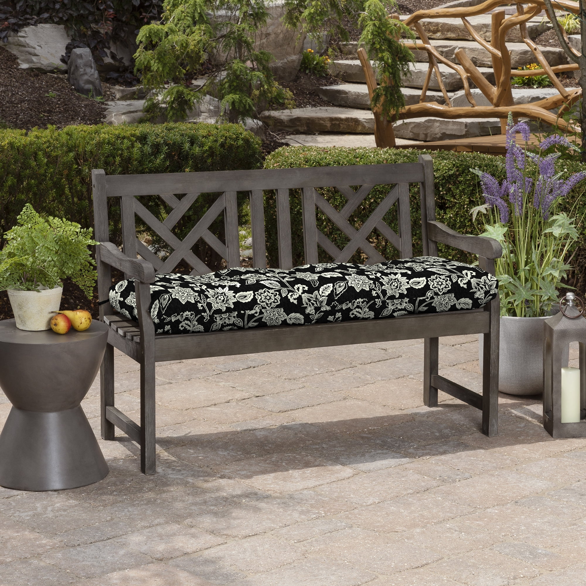 ARDEN Outdoor Plush Modern Tufted Bench Cushion, 48 x 18, Water Repellent, Fade Resistant, Tufted Bench Cushion for Bench and Swing 48 x 18, Ashland Black Jacobean
