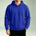 thumbnail image 4 of Men's Solid Color Pullover Hoodie, Long Sleeve Loose Fit Fall Casual Streetwear Sweatshirt with Front Pocket Royal Blue 3XL, 4 of 5