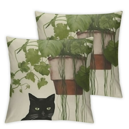 

WGOD Cute Cat Short Plush Pillow Case Set of 2 Printed on Both Sides Home Furnishing 20x20in