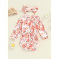 thumbnail image 4 of Musuos Baby Girls Autumn Romper 0-18Months Long Sleeve O Neck Floral Print Casual Romper with Headband, 4 of 8