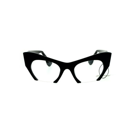 Unique Crop Bottom Retro Cat Eye Clear Lens Eye Glasses Black