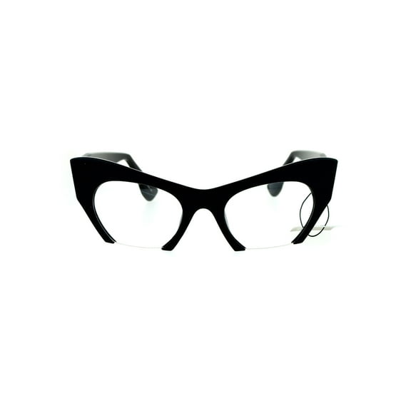 Unique Crop Bottom Retro Cat Eye Clear Lens Eye Glasses Black
