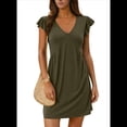 thumbnail image 1 of Vestido Tipo Chaleco Holgado con Escote en V Profundo, Mangas de y Pliegues para Mujer, Verde Talla M, 1 of 6