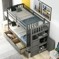 thumbnail image 5 of Twin over Full/Twin Bunk Bed, Convertible Bottom Bed, Storage Shelves and Drawers, Gray, 5 of 13
