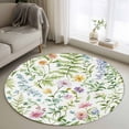 thumbnail image 3 of Spring Floral Round Area&nbsp;Rug 3ft Watercolor Pink Flowers Green Leaves Farmhouse Non-Slip&nbsp;Washable Circle Rugs Soft Felt Indoor Floor Mat for Bedroom Kitchen Living Room Bathroom, 3 of 9