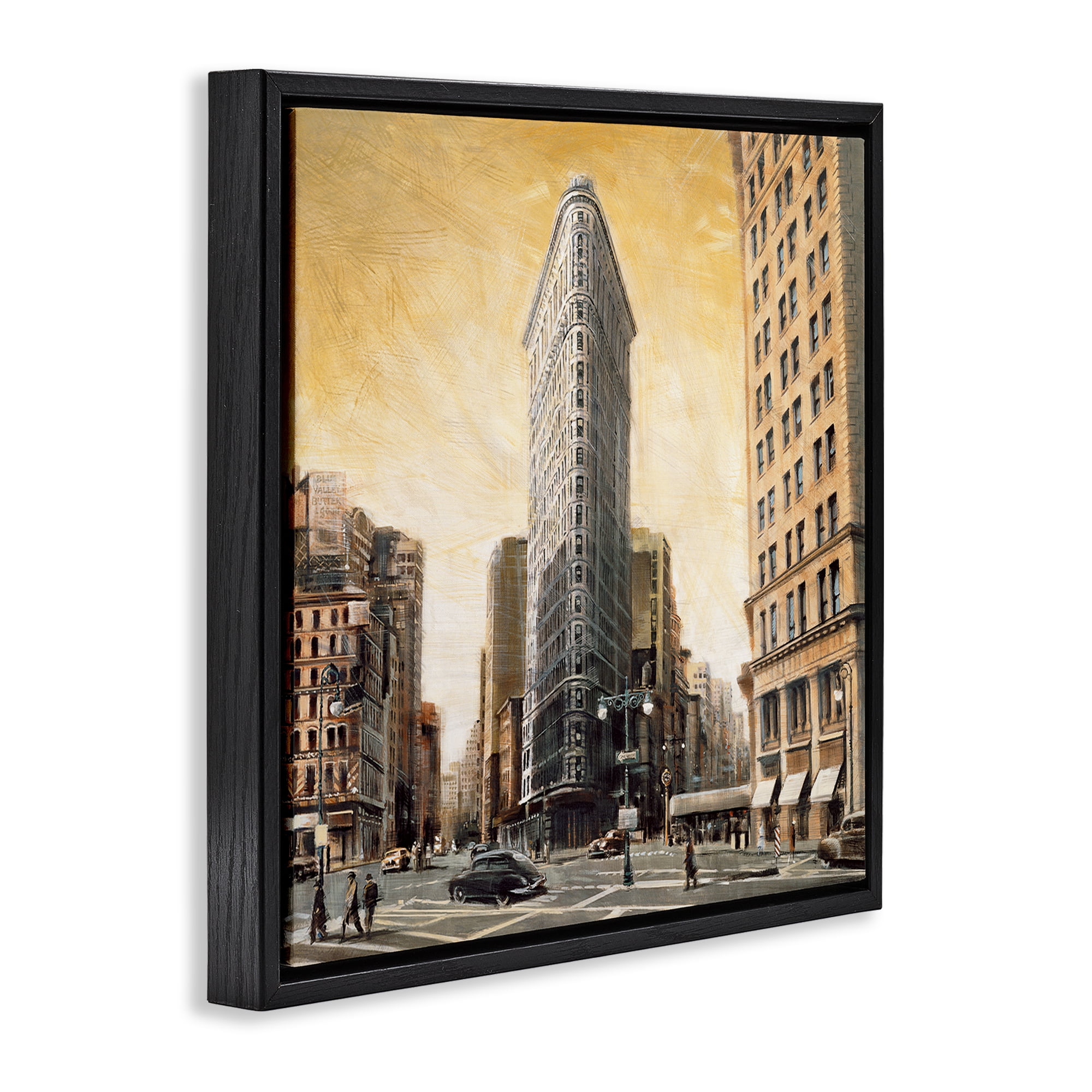 Stupell Industries People Strolling City Scenic & Cityscapes Painting Black Floater Framed Canvas Art Print Wall Art, 18 x 18