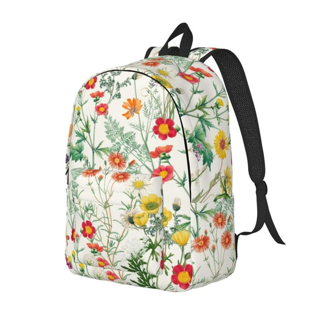 Fotbe Spring floral Printed Canvas Daypack - Stylish and Durable Vintage Compact Backpack - Class, Work, Travel, or Laptop Bookbag,Organized Compartments-Small