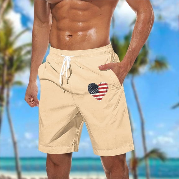 Nuoqisi Independence Day Men's Beach Shorts Drawstring Swimwear Sports Running Swim Board Shorts Bathing Suits with Pockets Summer
