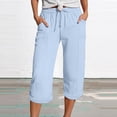 thumbnail image 2 of Besolor Womens Summer Capris Casual Elastic Waist Drawstring Cropped Pants with Pockets Straight Leg Loungewear Trousers, 2 of 5