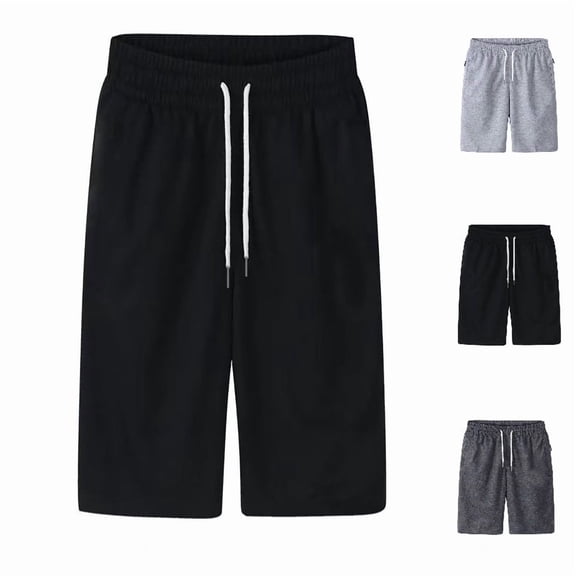 DGMIOCS Mens Cotton Shorts Sweat Athletic Shorts for Men, Lounge, Gym, Yoga, Workout with Zipper Pockets Size: XXL Black