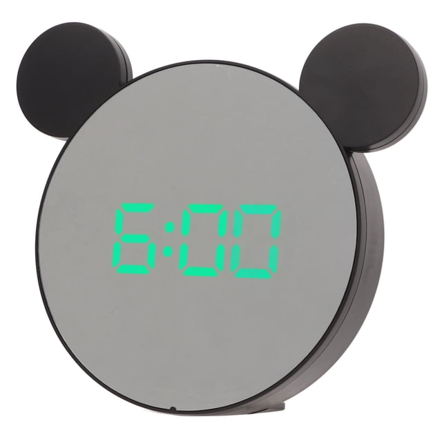Reloj despertador con espejo, ajuste de brillo de 2 niveles, diseño de oreja, espejo LED, reloj despertador Digital para escritorios de casa, dormitorio, luz verde
