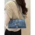 thumbnail image 6 of Women's Blue Suede Shoulder Bag, Retro Underarm Purse with Knot Strap, Flap Closure Handbag, Casual Evening Tote for Daily Use, 6 of 7